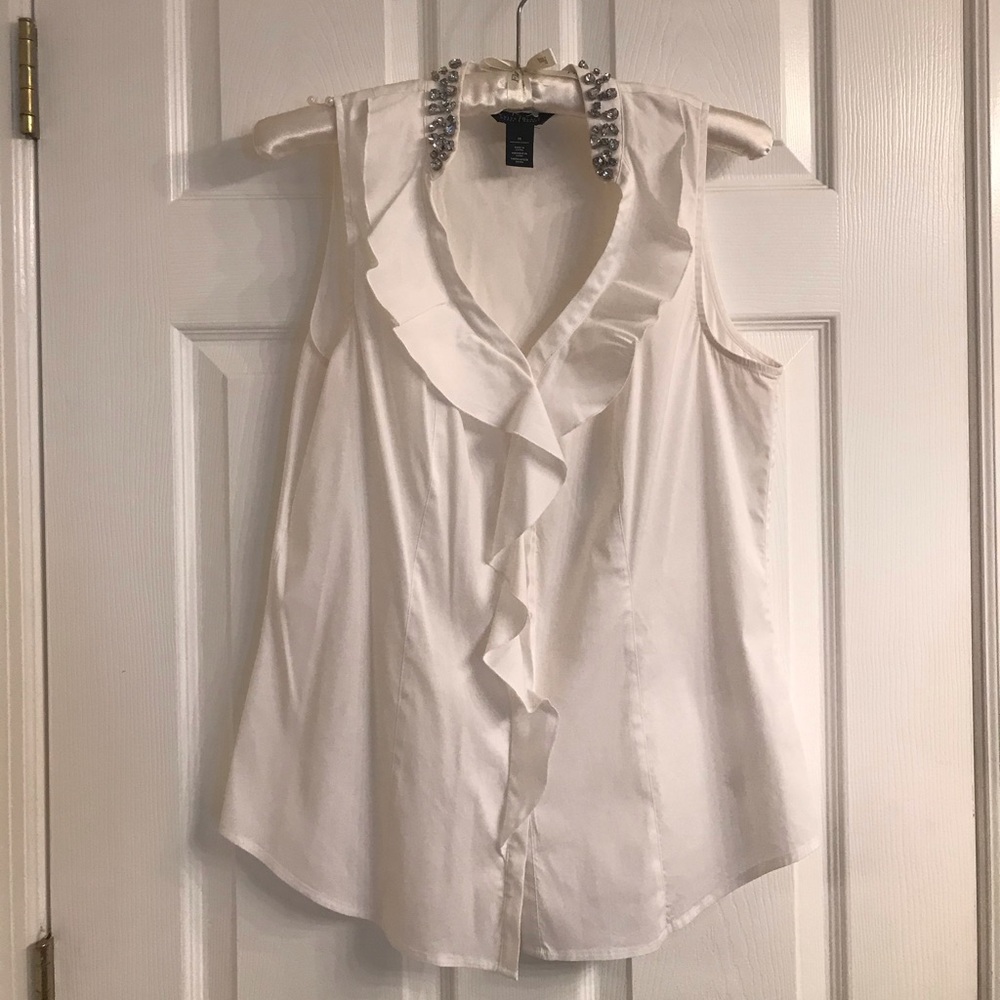 Fabulous Rhinestone Collar WHBM White Top!